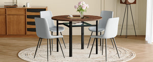 English Elm Table and Chair Set 42 Inch Round Wood Grain Dining with 4 Linen Cushioned Seats Brown+Black,Light Gray W1151S04485