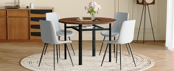 English Elm Table and Chair Set 42 Inch Round Wood Grain Dining with 4 Linen Cushioned Seats Brown+Black,Light Gray W1151S04485