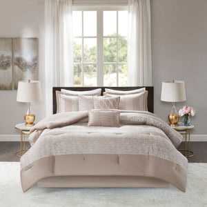 English Elm 7 Piece Chenille Jacquard Comforter Set In Taupe - Luxurious King Bedding With Decorative Pillows & Soft Comfort B03597090
