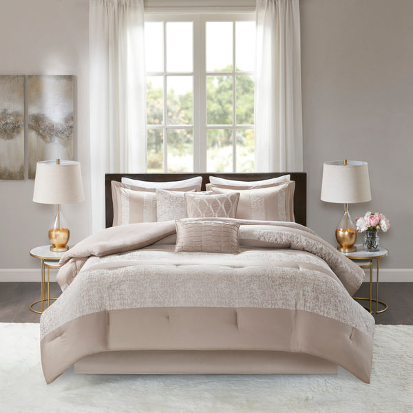 English Elm 7 Piece Chenille Jacquard Comforter Set In Taupe - Luxurious King Bedding With Decorative Pillows & Soft Comfort B03597090