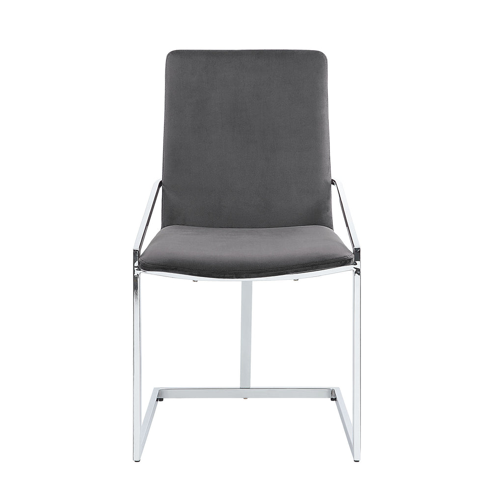 English Elm Grey Velvet Side Chairs (Set of 2) with Chrome Sled Base, Lozenge Back, Wood Legs & Metal Caps for Modern Comfort B062P209297