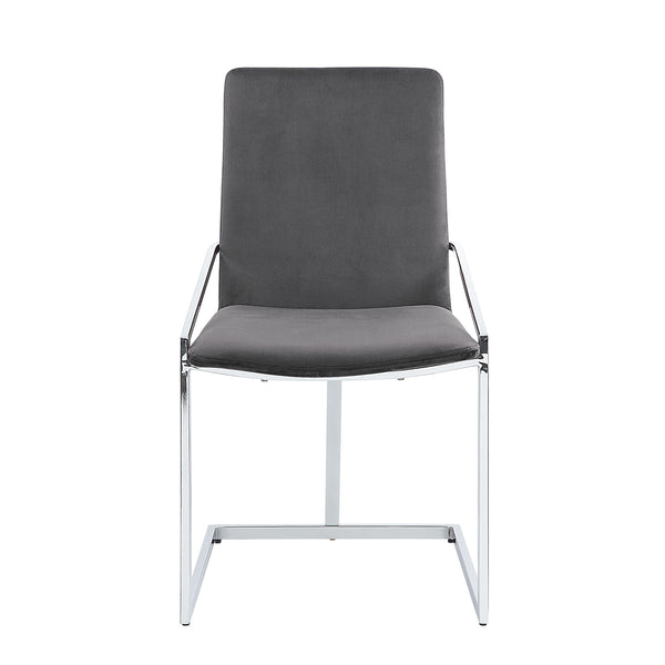 English Elm Grey Velvet Side Chairs (Set of 2) with Chrome Sled Base, Lozenge Back, Wood Legs & Metal Caps for Modern Comfort B062P209297