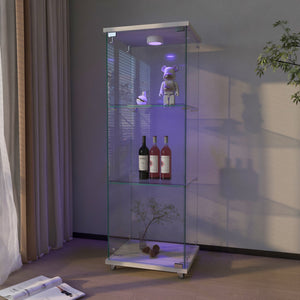 English Elm Modern Glass Display Cabinet With Custom Led Lighting - Elegant 1-Door, 3-Shelf Storage For Any Room W241P242919