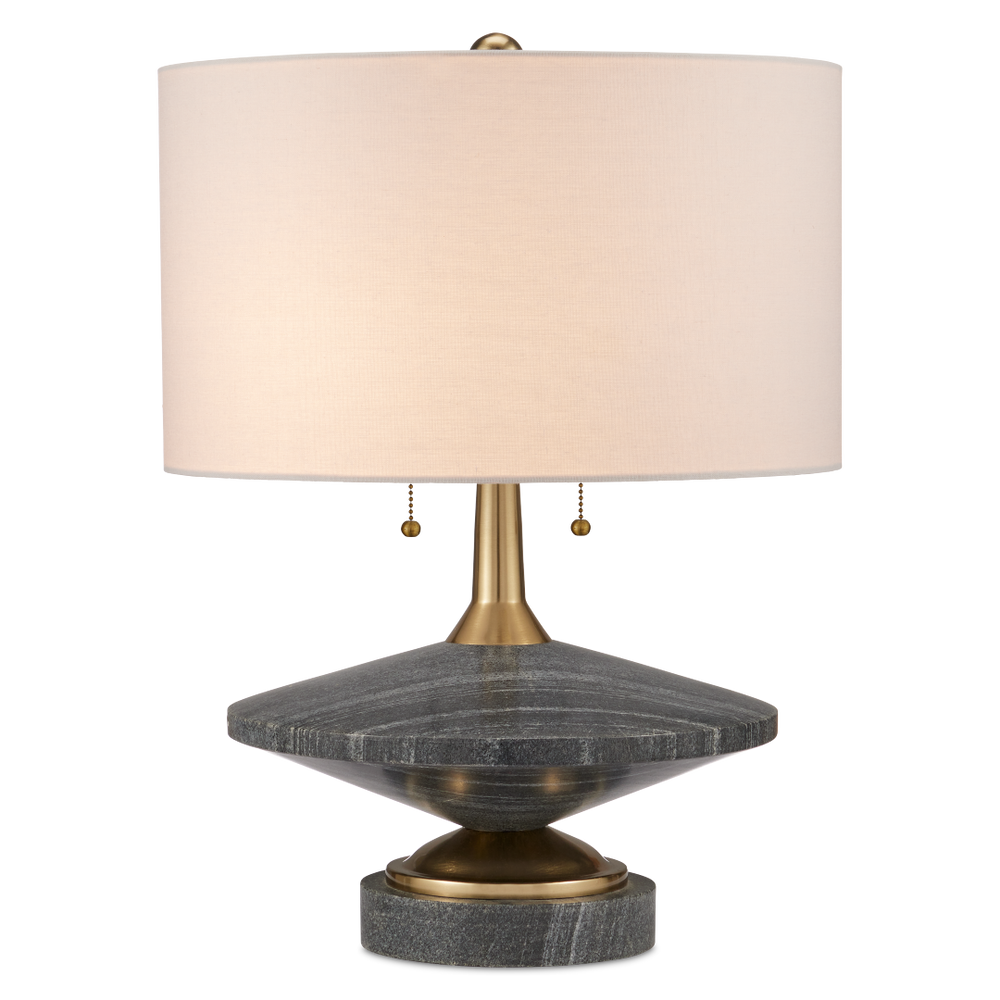 Jebel Table Lamp - Mid-Century Modern Design with Turned Stone, Warm Brass Accents & Beige Shade