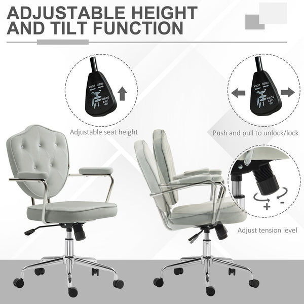 English Elm Homcom Glam Velvet-Feel Swivel Office Chair, Adjustable With Rhinestone Tufting For Chic Comfort W2225P250015