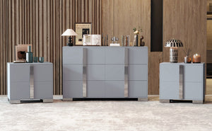 English Elm 3-Pieces Mirrored 6-Drawer Dresser and Two Nightstands with Sleek Metal Legs for Modern Living Gray 54.25 L x 20.75 W x 8.5 H N733S307938G