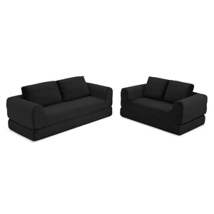 English Elm 2-in-1 Corduroy Futon Sofa Sleeper Modular Floor Couch for Studio and Guest Living Spaces Black W1117S00376