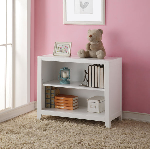English Elm White 2-Shelf Bookcase with Tapered Legs, 30"H x 37"W x 18"D Pine Storage Shelf in Bright White Finish for Stylish Organization & Display B062P209195