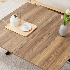 English Elm Modern Adjustable Lift Table Walnut Grain Mdf Top Slim Metal Legs Home Office Use Black,Natural Wood W1151P302104