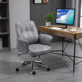 English Elm Vinsetto Microfiber Home Office Chair, Height Adjustable Button Tufted Computer Desk Chair With Swivel Wheels, Tilt Function and Padded Armrests, Light Gray