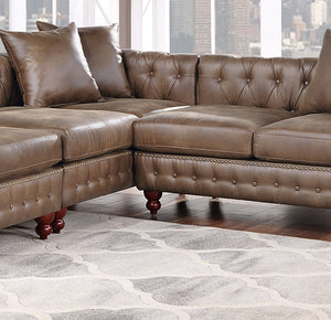 English Elm Dark Coffee Breathable Leatherette 3-Piece Sectional Set With Reversible Loveseats & Ottoman Comfort B011S01329