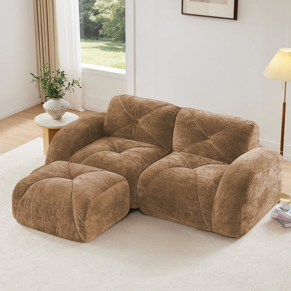 English Elm L-shaped Velvet Sectional Sofa Tufted Modular Design with High Density Foam Boneless Build Camel W714S01591