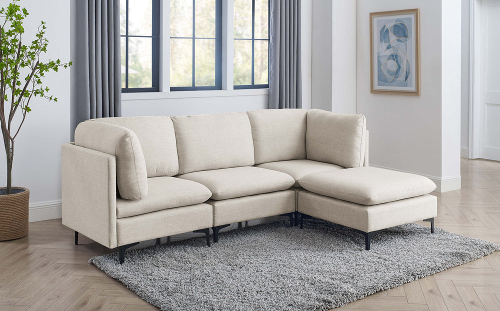 English Elm Linen Upholstered Modular Sectional Sofa with Tall Black Metal Legs for Living Room Almond B2748S00097