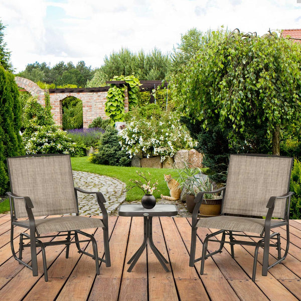 English Elm Outsunny 3-Piece Outdoor Glider Bistro Set With Glass Tabletop, Perfect For Patio, Garden & Porch W2225P217095-GIGA