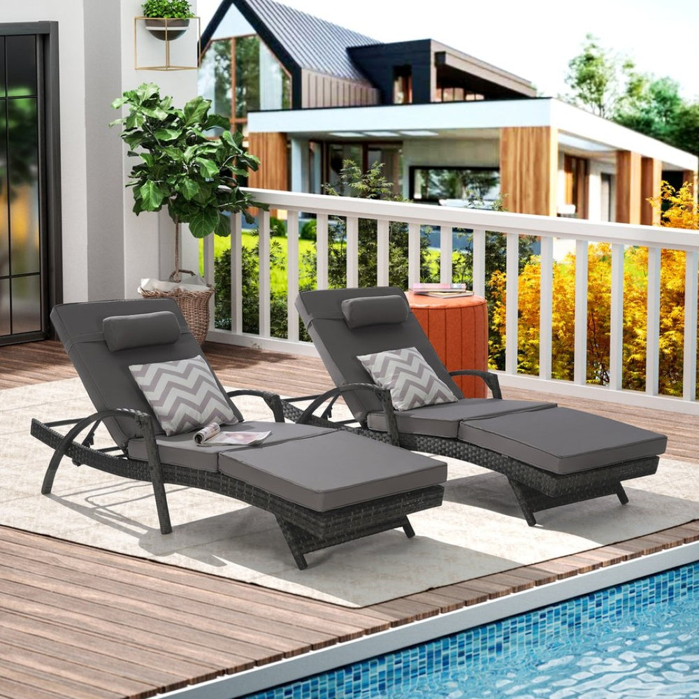 English Elm Outdoor Wicker Reclining Lounge Chair Set Of 2 With Cushions - Perfect For Sunbathing & Relaxing W874P264728-GIGA