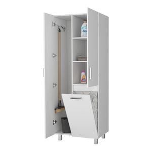 English Elm FM Mirage Modern Storage Cabinet with 2 Doors 1 Drawer Metal Legs White — Slim Organizer for Baths & Laundry B128S00195