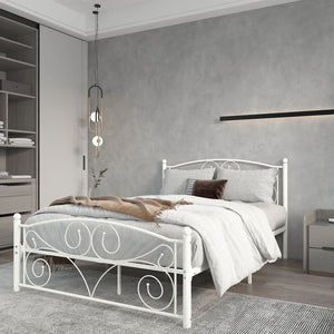 English Elm Full Upholstered Platform Bed Frame with Headboard, Sturdy Wood Slats, No Box Spring Needed, Easy Assembly White 59.45 L x 23.23 W x 3.94 H W2297P347655