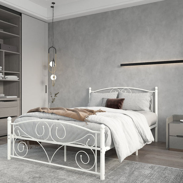 English Elm Full Upholstered Platform Bed Frame with Headboard, Sturdy Wood Slats, No Box Spring Needed, Easy Assembly White 59.45 L x 23.23 W x 3.94 H W2297P347655