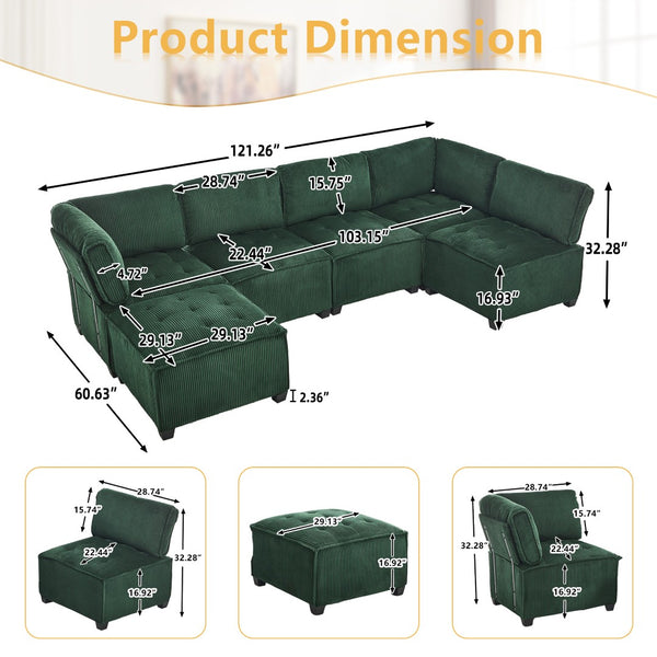 English Elm United We Win U-Shaped Modular Sectional Sofa With Reversible Chaise - 6-Seat Comfort & Style W1568S00156-GIGA
