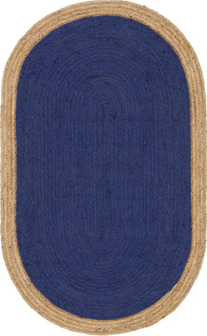 Unique Loom Braided Jute Goa Hand Braided Border Rug Navy Blue, Tan 5' 1" x 8' 0"