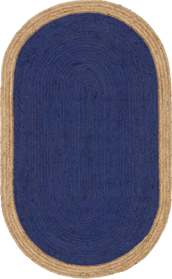 Unique Loom Braided Jute Goa Hand Braided Border Rug Navy Blue, Tan 5' 1" x 8' 0"