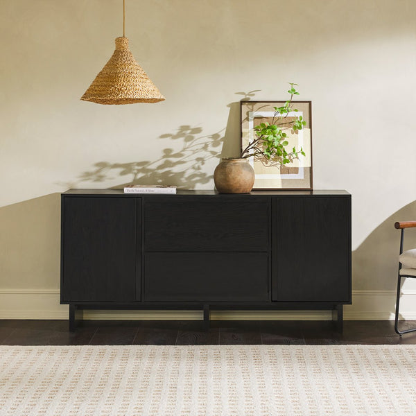 English Elm Walker Edison - 63" Scandi Sideboard with Beveled Drawers — Modern MDF Console with Cable Management & Adjustable Shelves Black 69.75 L x 20.88 W x 7.13 H B185P169078