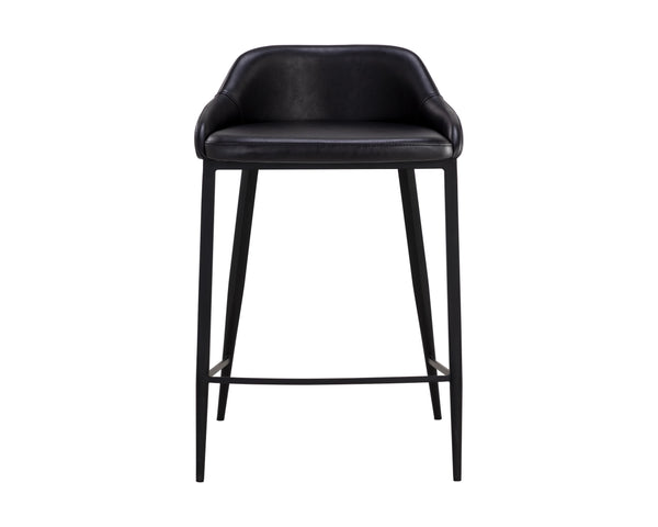 Sunpan Astra Counter Stool - Modern Faux Leather Design with Strong Iron Legs for Stylish Comfort Black / Nightfall Black