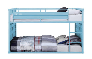 English Elm Cargo Aqua Metal Twin/Twin Bunk Bed with Slat System & Safety Guardrail, Right Ladder, 330lb Capacity B2726S00344