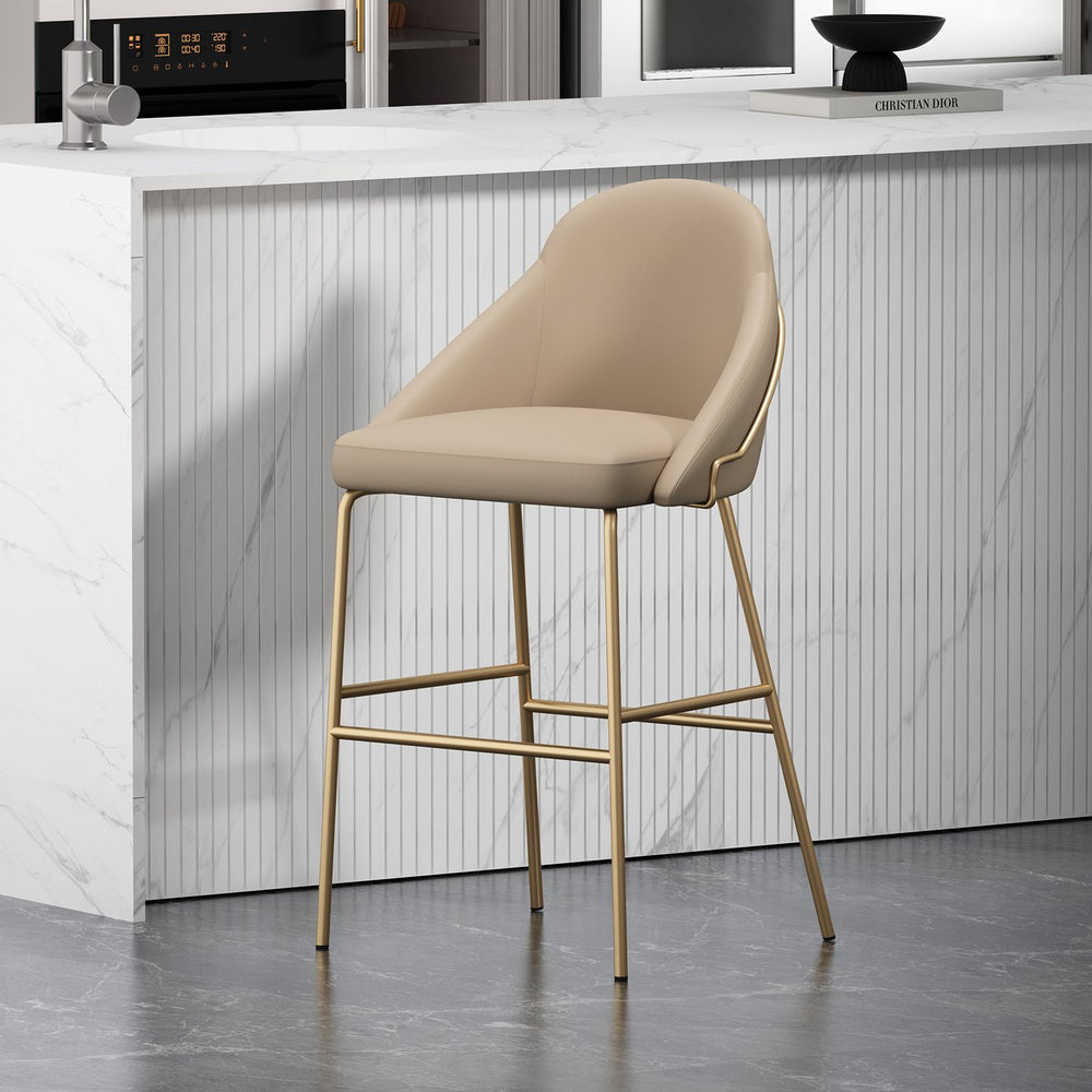 English Elm Gracie Tan and Gold Leatherette Barstool with Gold Steel Legs, High-Density Foam, 29.1" Seat Height B365P398001