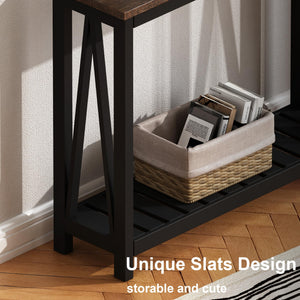 English Elm 40" Farmhouse Console Table - Rustic Black Narrow Sofa Table For Entryway, Living Room, Hallway Charm T3771P356088