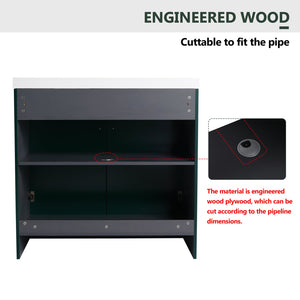 English Elm 36" Freestanding Bathroom Vanity with Resin Sink, Soft-Close Doors, Adjustable Shelf & Metal Handles Dark Green W999S00274