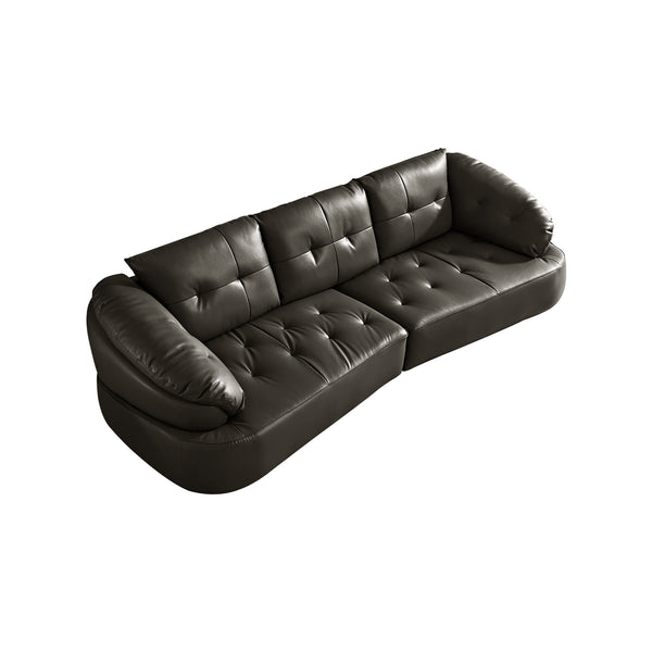 English Elm Modern Elliptical Three Seat Sofa Genuine Cowhide Leather Solid Wood Frame Living Room Black W1765S00135