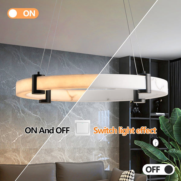 English Elm Modern Marble Resin Ring Pendant Warm Led Glow for Dining Rooms and Kitchen Islands W2312P415972