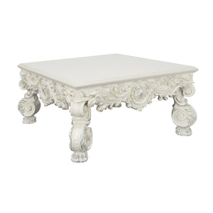 English Elm Adara Antique White Finish Square Coffee Table with 60mm Top, Floral Sculpted Legs and Elegant Apron Design B2726P256371