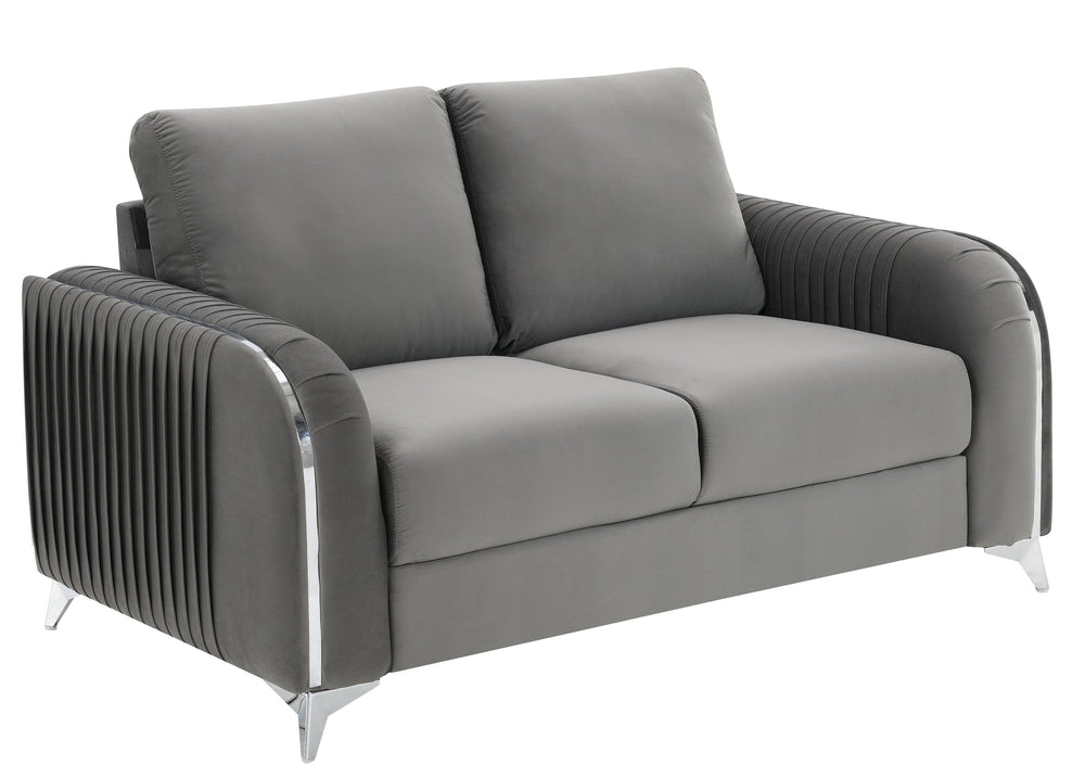 English Elm Wenona Gray Velvet Loveseat with Chrome Legs, Pocket Coil Seat, KD Assembly, Modern Comfort B2726S00041