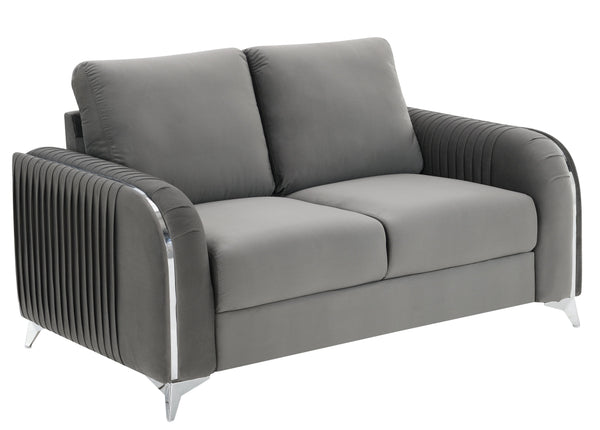 English Elm Wenona Gray Velvet Loveseat with Chrome Legs, Pocket Coil Seat, KD Assembly, Modern Comfort B2726S00041