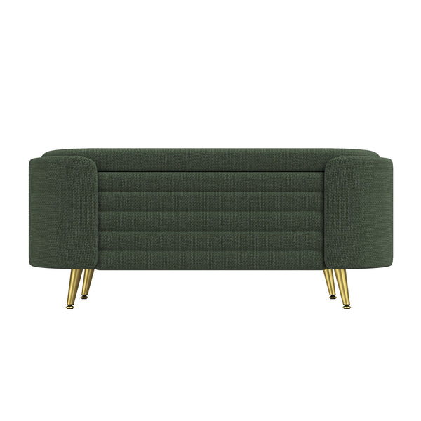 English Elm Modern Boucle Tufted Storage Ottoman Bench with Gold Legs for Bedroom or Entryway Green N719P305628F