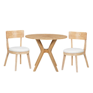 English Elm Mid-Century 39.4" Round Dining Table Set With 2 Padded Chairs, Stylish Oak Finish & Durable Design TWSET-LUCKY2