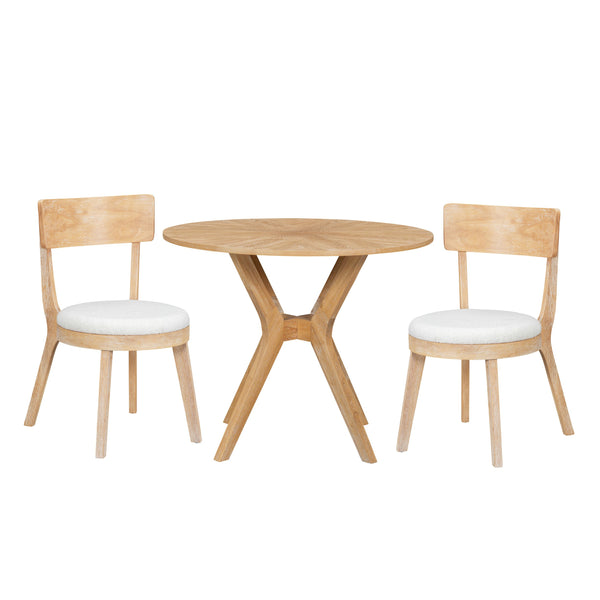 English Elm Mid-Century 39.4" Round Dining Table Set With 2 Padded Chairs, Stylish Oak Finish & Durable Design TWSET-LUCKY2