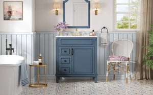 English Elm 30" Bathroom Vanity With Elegant Ceramic Sink – French-Inspired Design, Soft-Close Drawers & Storage N710P323328C