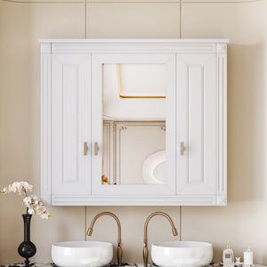 English Elm Bathroom Wall Cabinet with Mirror and 5 Shelves — Wall-Mounted Medicine Cabinet, Modern Storage Solution White N710P252503K