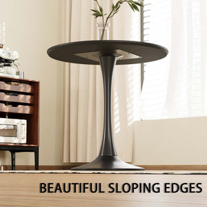 English Elm 31.5" Black Round Tulip Dining Table Set With 2 Ergonomic Leather Chairs - Modern Mid-Century Design W2189S00709