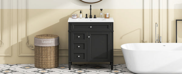 English Elm 30'' Modern Bathroom Vanity With Ceramic Sink & Soft-Close Drawers - Stylish Storage Solution! N710P206904B