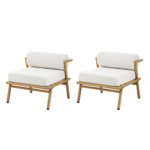 English Elm Christopher Knight Home® - La Fiora Teak-Finish Iron Club Chair Set of 2 with Off-White Outdoor Cushions, Weather-Resistant Luxe Seating N775P247389T