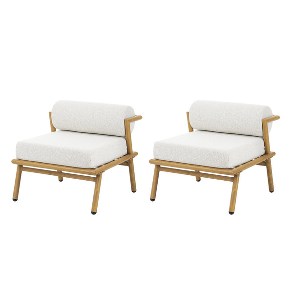 English Elm Christopher Knight Home® - La Fiora Teak-Finish Iron Club Chair Set of 2 with Off-White Outdoor Cushions, Weather-Resistant Luxe Seating N775P247389T