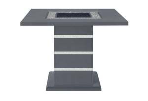 English Elm ARIYA High-Gloss Bar Table with Clear Glass Inlay and Silver Pedestal Base for Modern Spaces Grey 51.1 L x 51.3 W x 6.5 H B201S00105