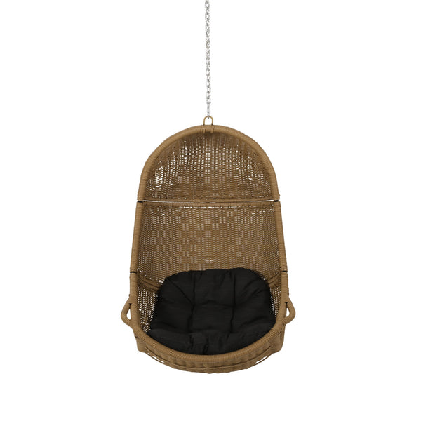 English Elm Christopher Knight Home® - Berkshire Cozy Hanging Chair With 8Ft Chain - Stylish Wicker Design, Plush Cushions & Versatile Use 70842.00BLK