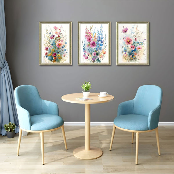 English Elm Set Of 3 Colorful Floral Wall Art – Modern Botanical Prints With Replaceable Canvas In Wood Frames T3976P383167-GIGA