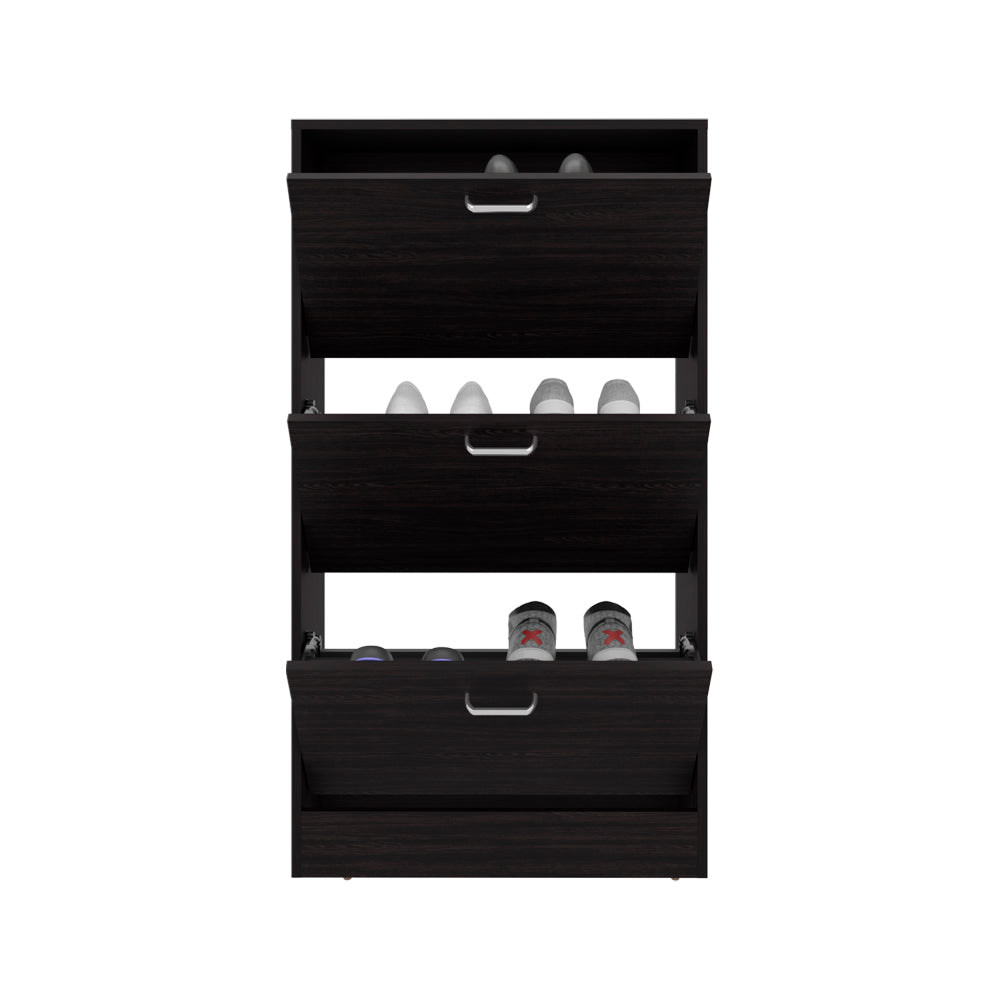 English Elm Hesston Vertical Shoe Rack Organizer Black – Space-Saving 3-Compartment Engineered Wood Storage, Ventilated Backpanel B092P306240