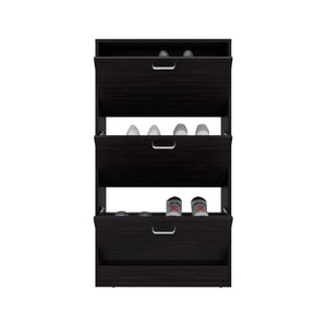 English Elm Hesston Vertical Shoe Rack Organizer Black – Space-Saving 3-Compartment Engineered Wood Storage, Ventilated Backpanel B092P306240